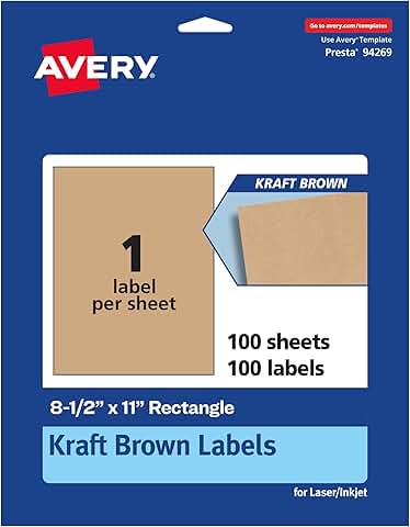 Brown Rectangle Labels, 8.5" x 11", 100 Sheets