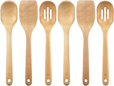 Six-piece wooden cooking utensil set