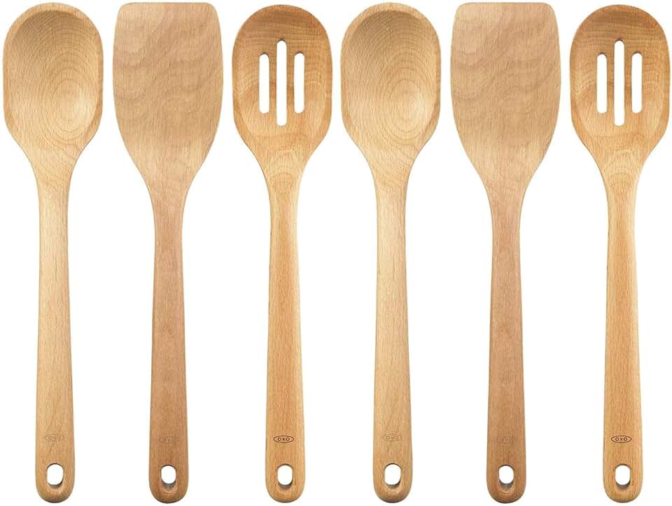 Six-piece wooden cooking utensil set