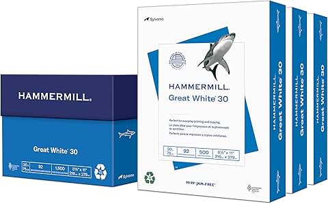 White Recycled Printer Paper, 8.5 x 11, 92 Bright, 3 Reams