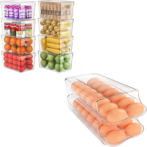 Large Stackable Refrigerator Organizer Bins and Egg Holder