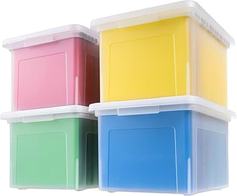 Set of four clear plastic file boxes with lids