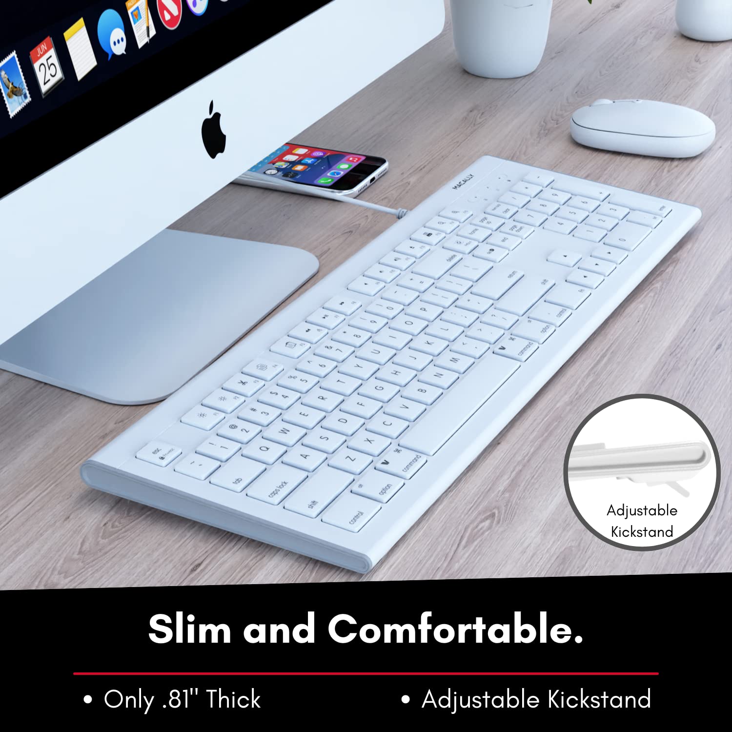 Full Size USB Wired Keyboard for Mac and PC - Plug & Play Wired Computer Keyboard - Compatible Apple Keyboard with 15 Shortcut Keys for Easy Controls & Navigation of Macbook Pro/Air, iMac