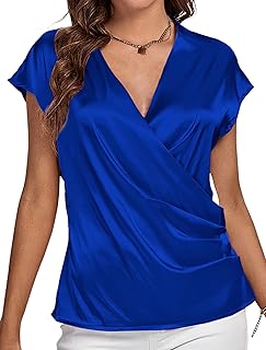Women's Satin Silk V-Neck Cap Sleeve Blouse