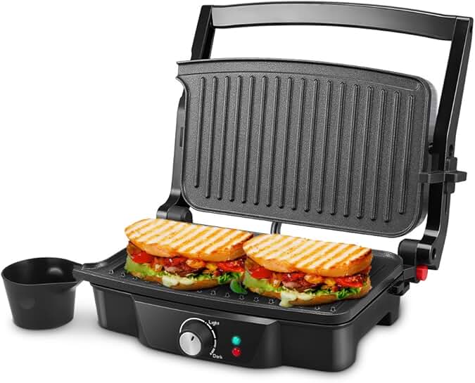 2-Slice Electric Panini Press with Non-Stick Plates