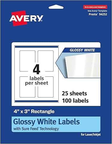 Glossy White Rectangle Labels, 4x3 inches, 100 sheets