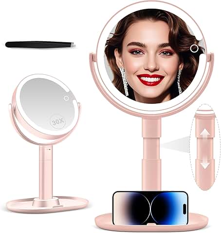 Pink 20X Magnifying Makeup Mirror with Lights and Touch Switch