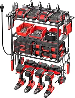 Wall Mount Tool Organizer with Charging Station and Storage