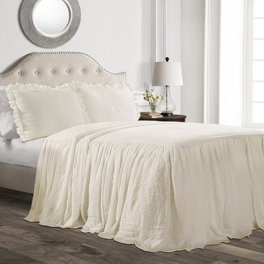 Ruffle Skirt Bedspread 3 Piece Set, California King, Ivory