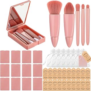 Pink Travel Makeup Brush Set with Mirror and Bag
