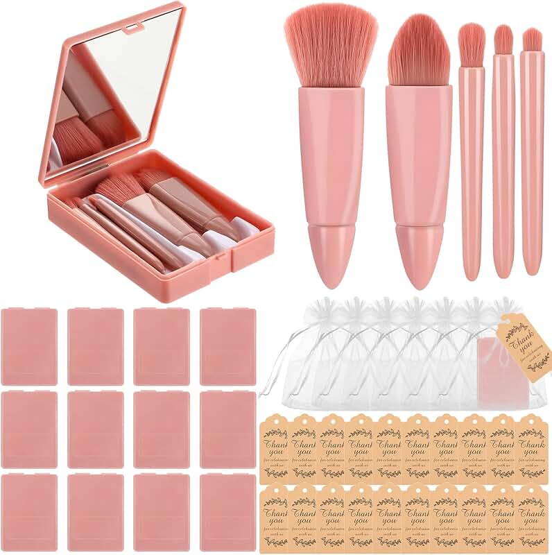 Pink Travel Makeup Brush Set with Mirror and Bag