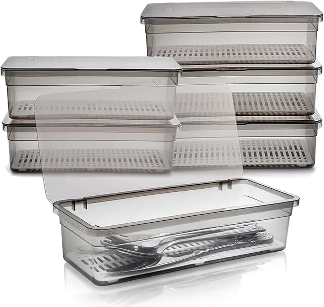 6-Pack Flatware Trays with Lid and Drainer