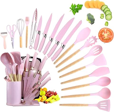 20-Piece Stainless Steel Kitchen Utensil Set with Wooden Handles