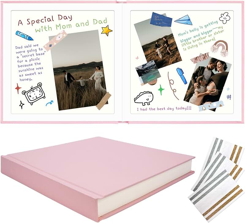 Pink 12x12 Scrapbook Album with Linen Cover and 20 Sheets