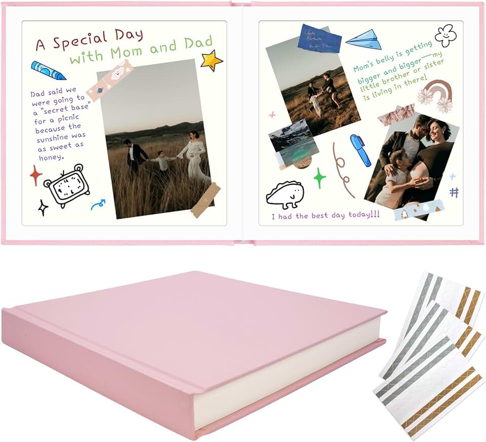 Pink 12x12 Scrapbook Album with Linen Cover and 20 Sheets