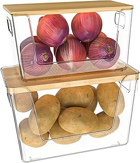 Stackable Clear Kitchen Storage Bins with Lids and Handles