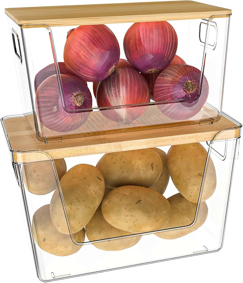 Stackable Clear Kitchen Storage Bins with Lids and Handles