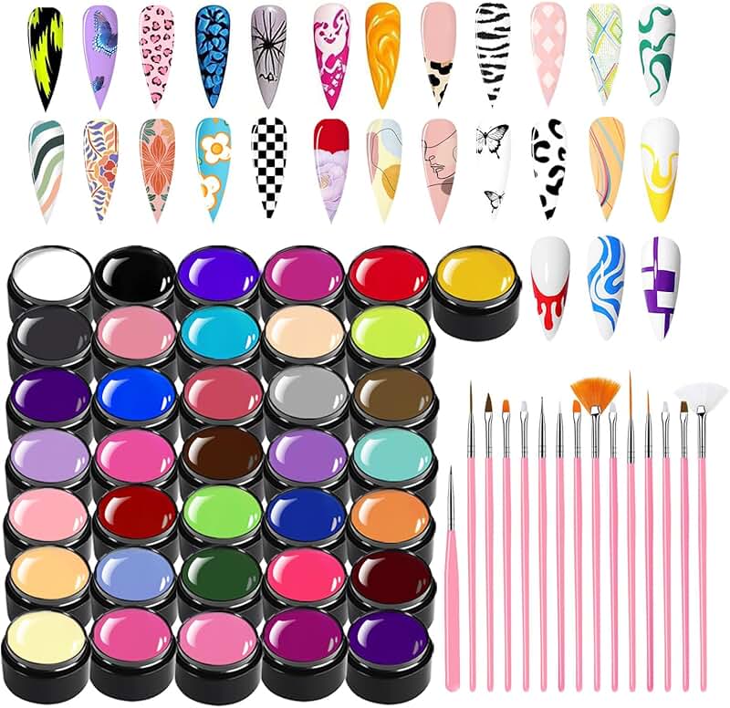 36-Color Nail Art Gel Kit for Home and Salon Use