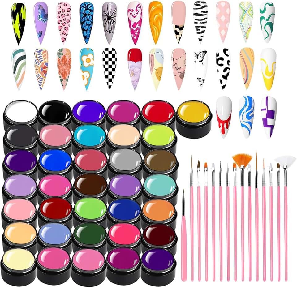 36-Color Nail Art Gel Kit for Home and Salon Use