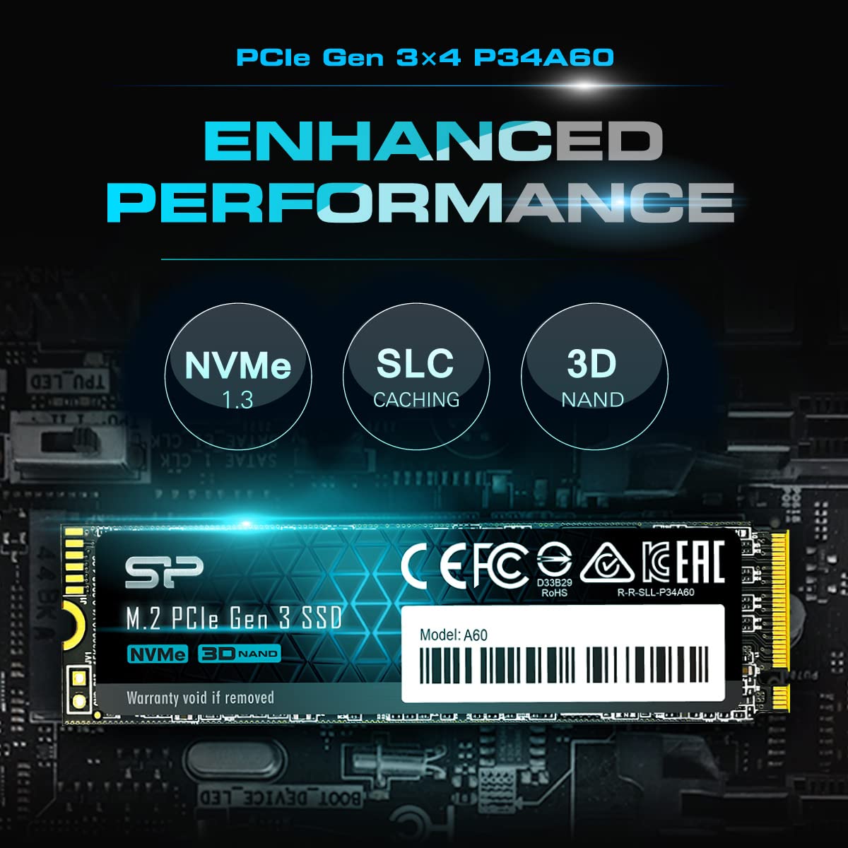1TB - NVMe M.2 PCIe Gen3x4 2280 SSD (SP001TBP34A60M28)