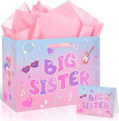 Purple Big Sister Gift Bag with Tissue and Card