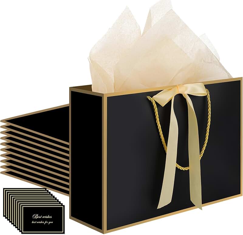 Black and Gold Gift Bags with Tissue and Cards