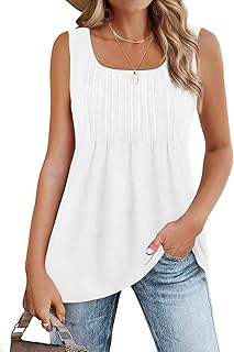 White Square Neck Pleated Tank Top for Women