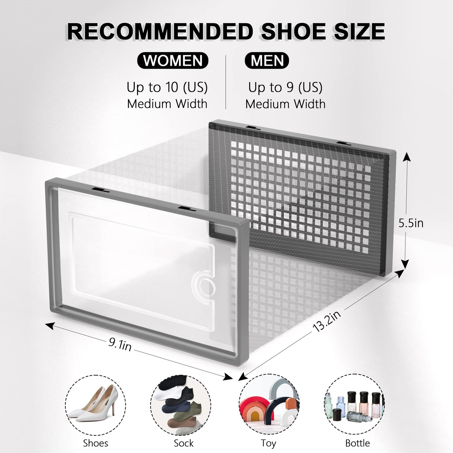 Shoe Organizer Storage Boxes for Closet 12 Packs Grey, Clear Plastic Stackable Shoe Storage Bins with Dr ers  Lids, Under Bed Shoe Storage Containers For Entryway, Closet, Drop Front