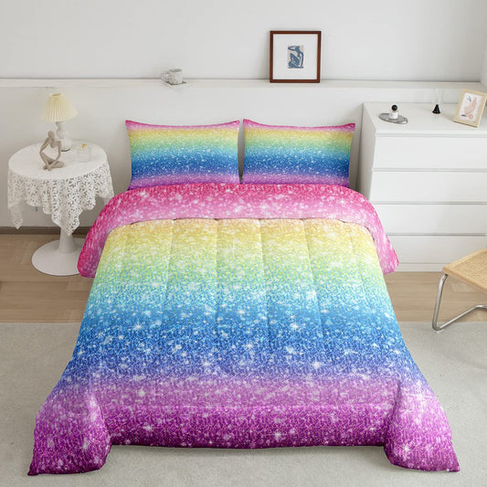 Gradient Shining Comforter Colorful Glitter Bedding Set Magical Fantasy Comforter Set for Boys Girls Children Teens Bedroom Decor Trendy Yellow Blue Purple Duvet Set Twin Size