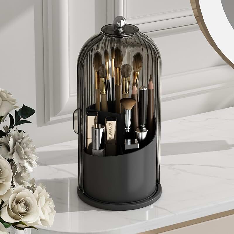 Rotating Waterproof Makeup Brush Holder with Lid