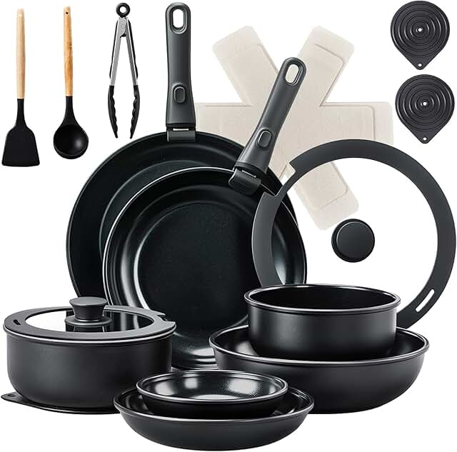 23-Piece Non-Stick Cookware Set with Removable Handles
