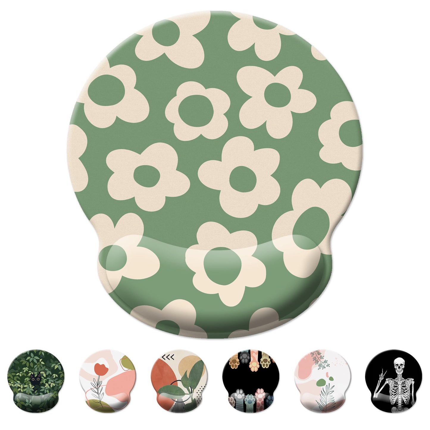Vintage Groovy Flowers Green Mouse Pad with Wrist Support