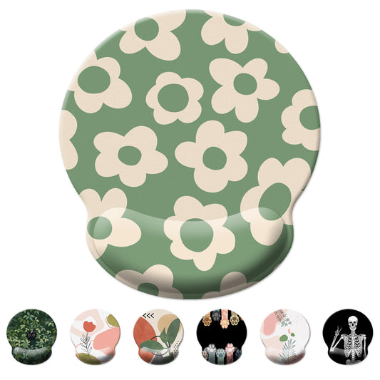 Vintage Groovy Flowers Green Mouse Pad with Wrist Support