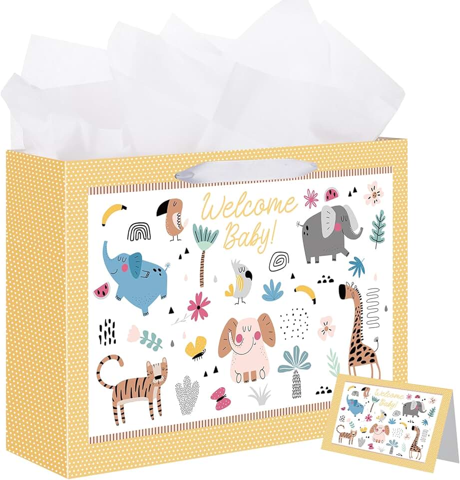 14.5-inch Baby Gift Bag with Tissue Paper and Cards