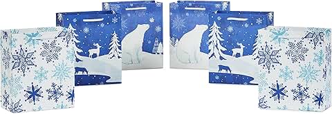 Six 6-inch Christmas gift bags with holiday designs