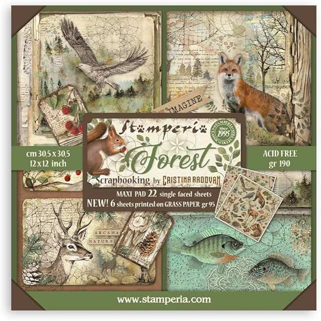 Forest-themed 12x12 paper pad with 22 sheets