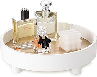 Round White Vanity Tray for Bathroom and Dresser Display