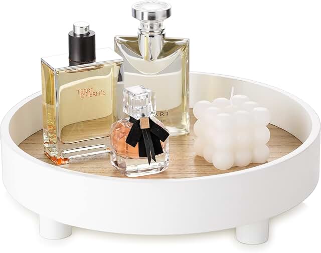 Round White Vanity Tray for Bathroom and Dresser Display