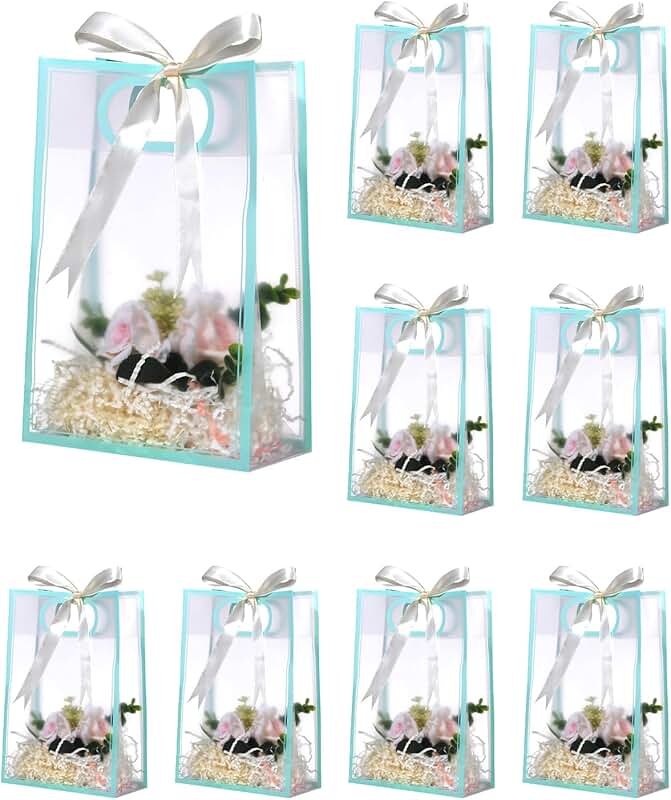 12 Clear Plastic Gift Bags with Handles, 7x10x3.15 Inch