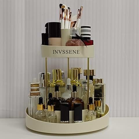 Two-Tier Rotating Makeup Organizer for Vanity
