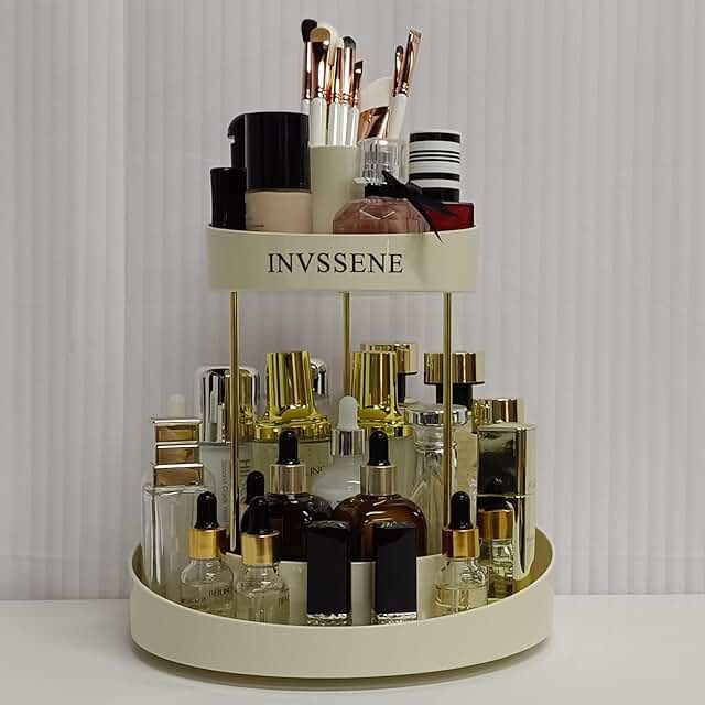 Two-Tier Rotating Makeup Organizer for Vanity