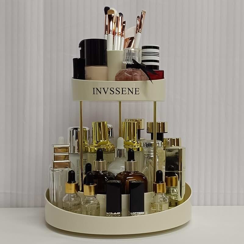 Two-Tier Rotating Makeup Organizer for Vanity