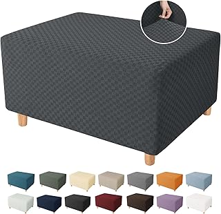Dark Gray Jacquard Ottoman Cover for Small Footstool