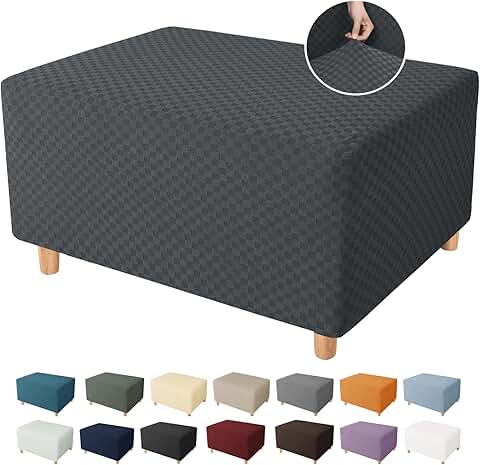Dark Gray Jacquard Ottoman Cover for Small Footstool