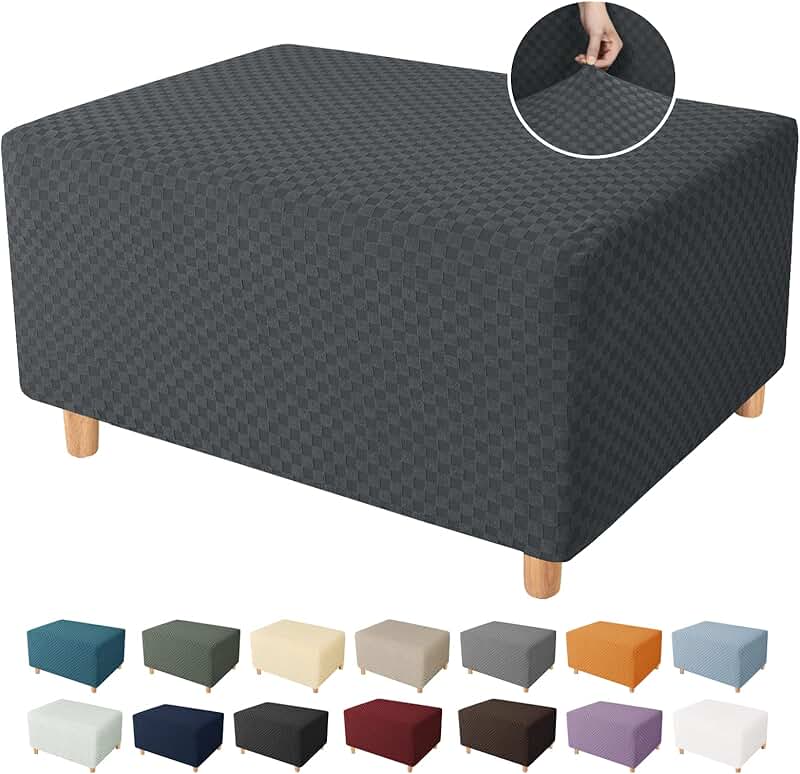 Dark Gray Jacquard Ottoman Cover for Small Footstool