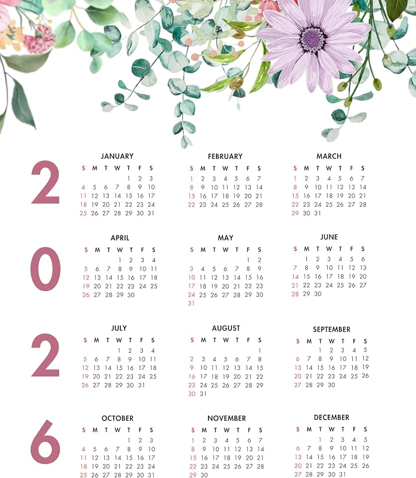 2026 Watercolor Flower Calendar, 8x10, Unframed