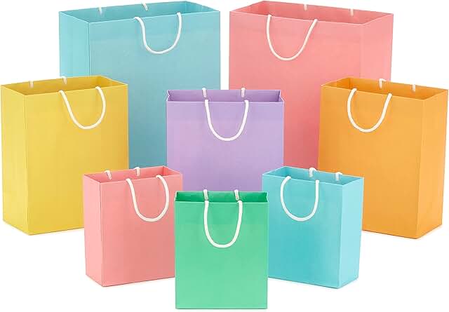 Set of 8 Recyclable Gift Bags in Pastel Colors
