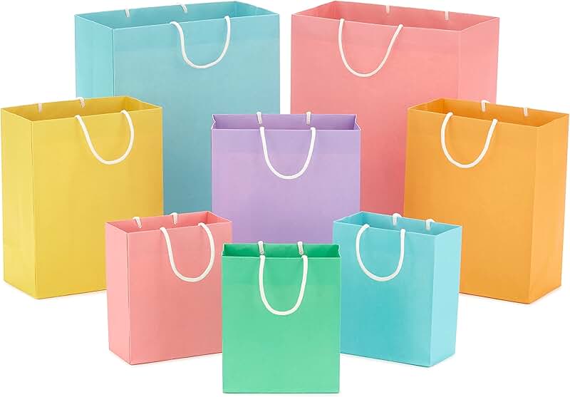 Set of 8 Recyclable Gift Bags in Pastel Colors