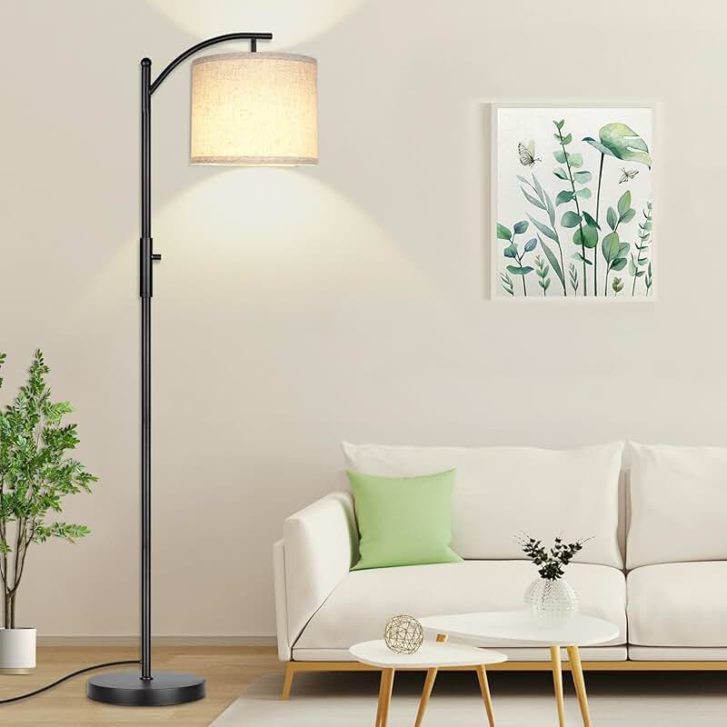 Dimmable Arc Floor Lamp with Linen Shade