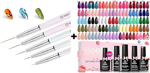 Beetles 5-Piece Nail Art Brush Set with 36 Colors